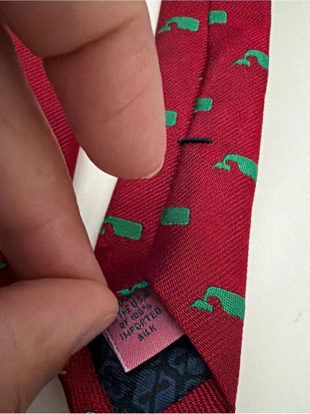 Vineyard Vines Red Silk Tie With Green Whales- NWT